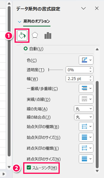 データ系列の書式設定のスクリーンショット