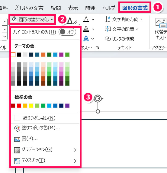 図形の塗りつぶしの設定場所